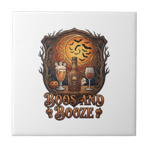Boos Booze Halloween Skull Bottle Beer Wine Bats M Tile