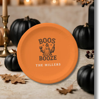 Boos & Booze Vintage Ghost Paper Plate
