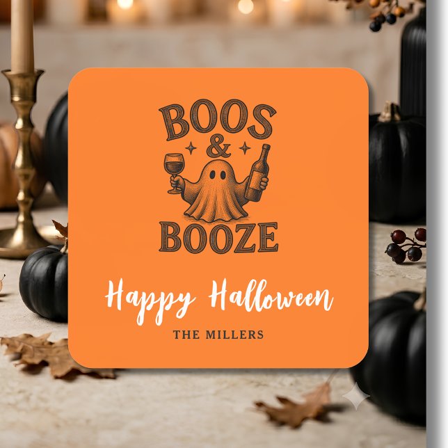 Boos & Booze Vintage Ghost  Square Sticker (Creator Uploaded)