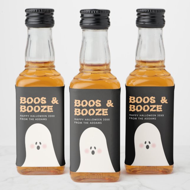 Boos & Boozed Halloween Cute Ghost Mini Alcohol Li Liquor Bottle Label (Bottles)