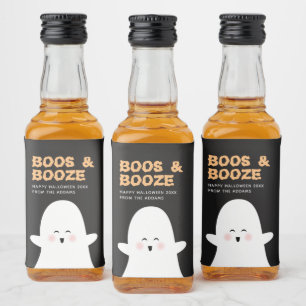 Boos & Boozed Halloween Cute Ghost Mini Alcohol Liquor Bottle Label