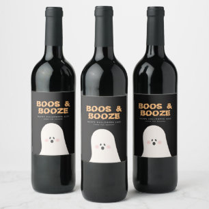 Boos & Boozed Halloween Cute Ghost Wine Label