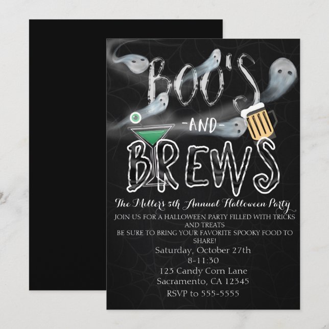 Boo's & Brews Halloween Costume Party Invitations (Front/Back)