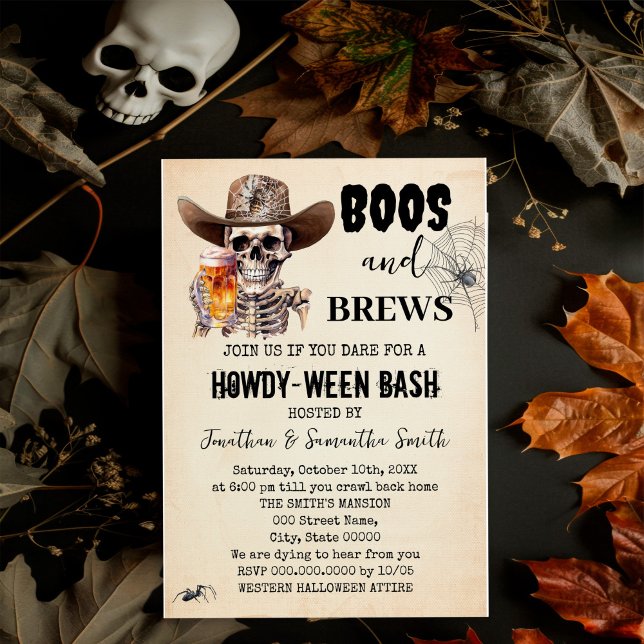 Boos & Brews Halloween Skull Beer Howdyween Party Invitation (Creator Uploaded)