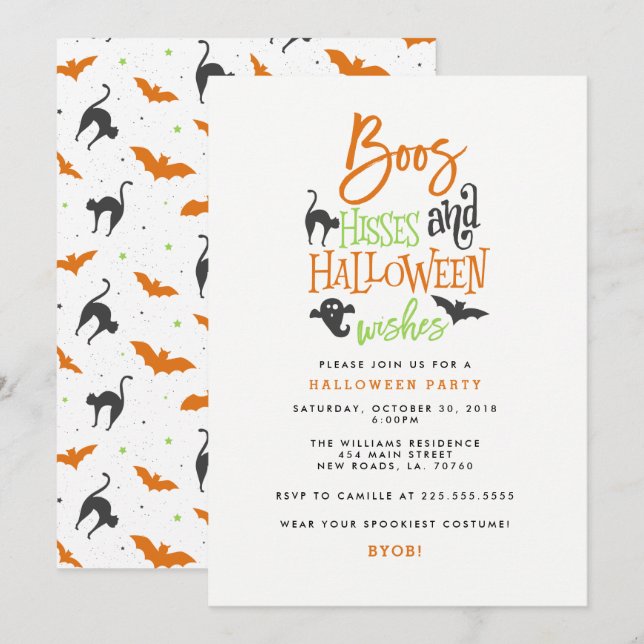 Boos Hisses and Halloween Wishes Invitation (Front/Back)