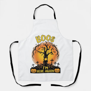 Boos Im Here Again Halloween Spooky Tree Pumpkins Apron