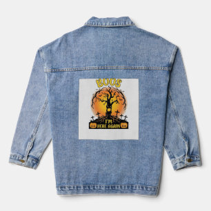 Boos Im Here Again Halloween Spooky Tree Pumpkins  Denim Jacket