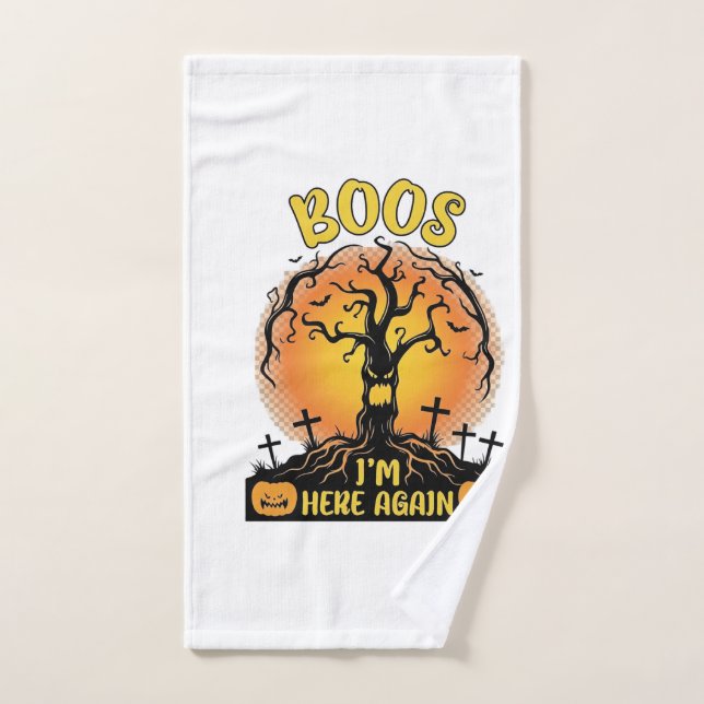 Boos Im Here Again Halloween Spooky Tree Pumpkins  Hand Towel (Hand Towel)