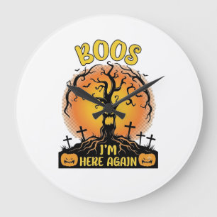 Boos Im Here Again Halloween Spooky Tree Pumpkins  Large Clock