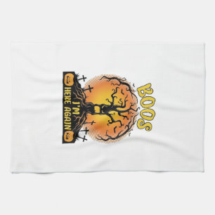 Boos Im Here Again Halloween Spooky Tree Pumpkins Tea Towel