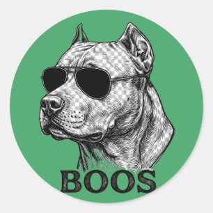 BOOS Pitbull with Sunglasses Ink Sketch Tattoo Des Classic Round Sticker