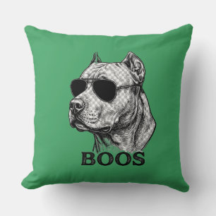 BOOS Pitbull with Sunglasses Ink Sketch Tattoo Des Cushion