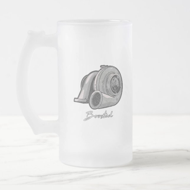 Boosted Turbo Tuning Frosted Glass Beer Mug (Left)