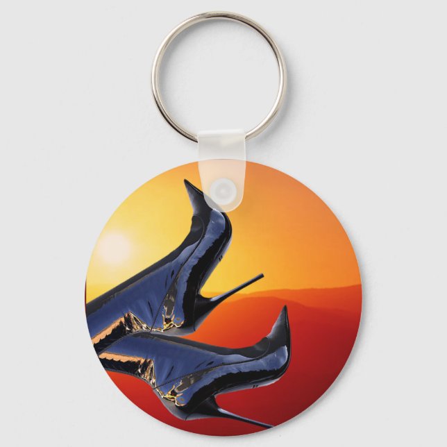 Boot Art with a Coloful Sunset Background Key Ring (Front)