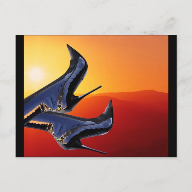 Boot Art with a Coloful Sunset Background Postcard (Front)