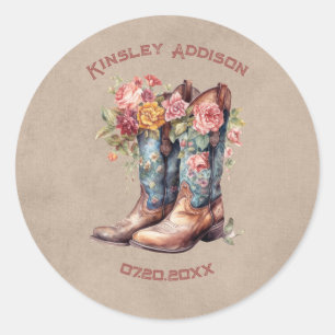 Boot Brunch & Bubbly Bridal Shower Classic Round Sticker