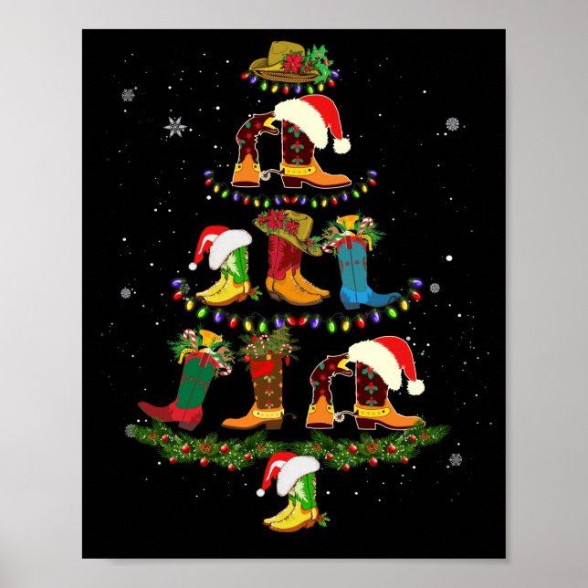 Boot Christmas Tree Line Dance Funny Dancing Boots Poster (Front)