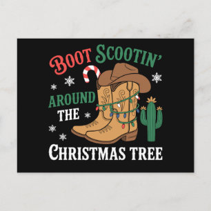 Boot Scootin Around The Christmas Tree Cowboy Xmas Holiday Postcard