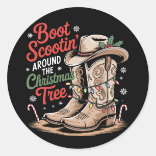 Boot Scootin' Around The Christmas Tree Western Classic Round Sticker