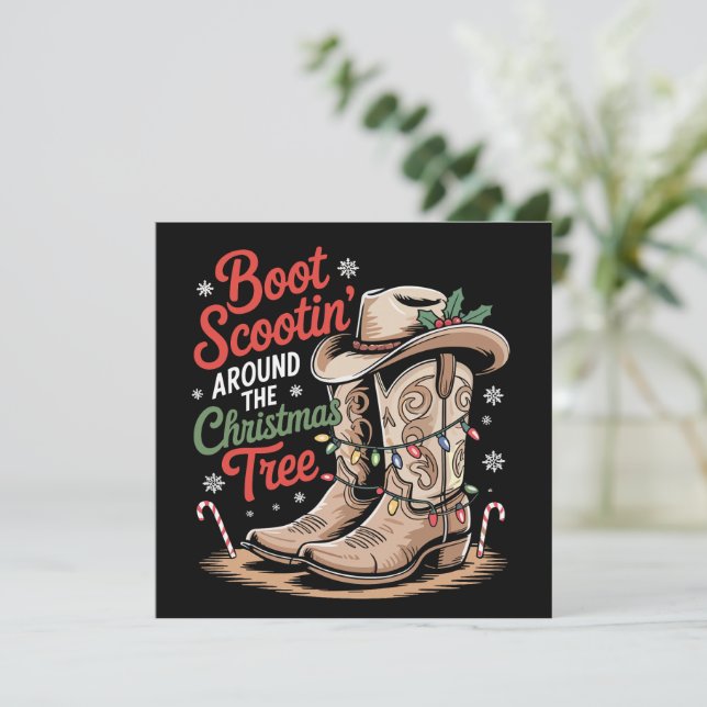 Boot Scootin' Around The Christmas Tree Western Holiday Card (Standing Front)
