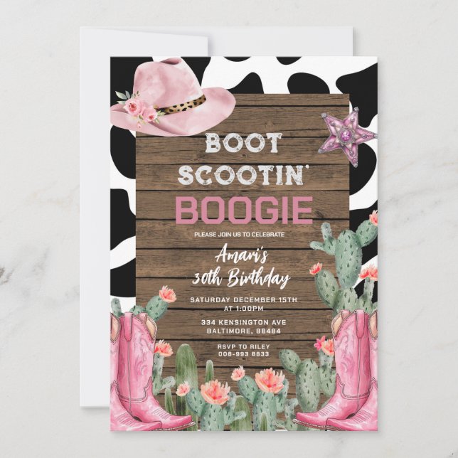 Boot Scootin' Boogie Cowgirl 30th Birthday Invitation (Front)