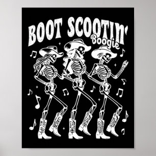 Boot Scootin' Boogie Retro Western Skeleton Dancin Poster