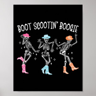 Boot Scootin' Boogie Retro Western Skeleton Dancin Poster
