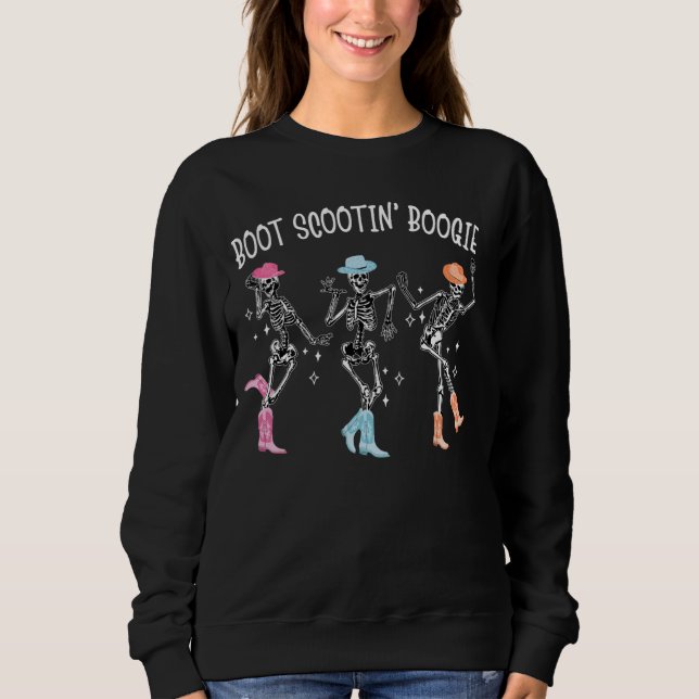 Boot Scootin' Boogie Retro Western Skeleton Dancin Sweatshirt (Front)