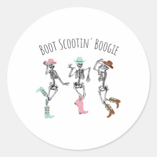 Boot Scootin Boogie Skeletons Dancing Western Hall Classic Round Sticker