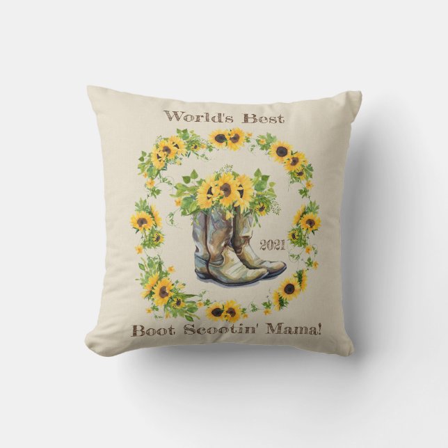 Boot Scootin' Mama Sunflowers Boots Mother's Day Cushion (Front)