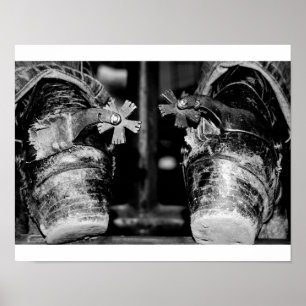 Boot spurs, a black and white print