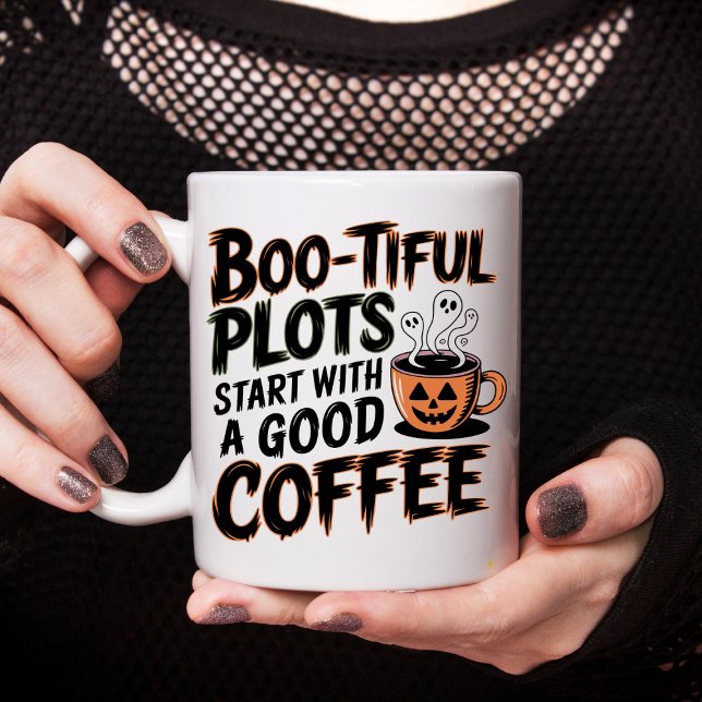 Bootfiful Plots Start With a Good Coffee Halloween Mug (Creator Uploaded)