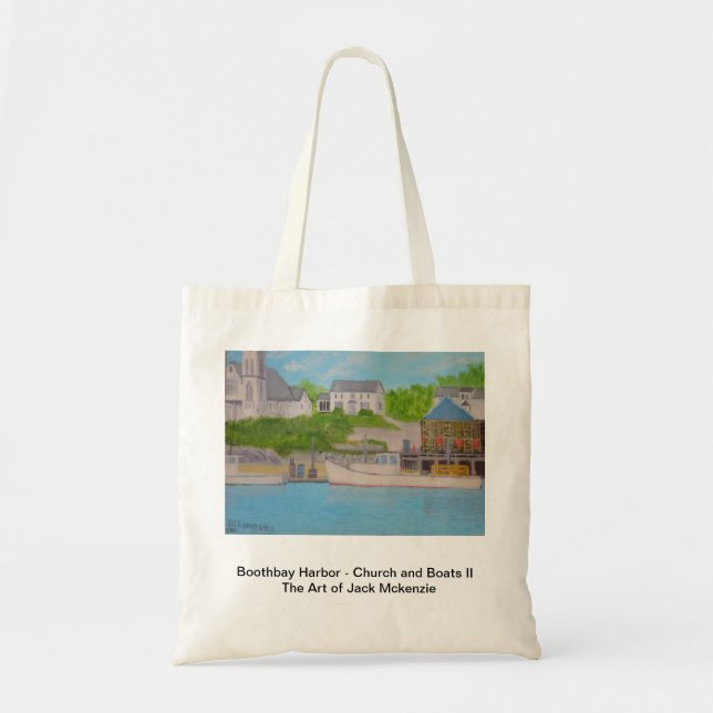 Boothbay Harbour - Church and boats Tote Bag (Front)