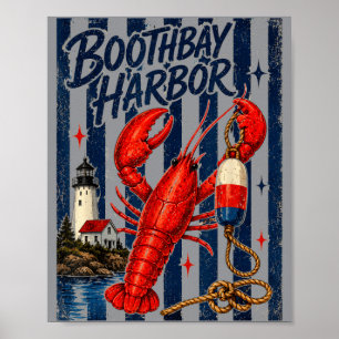 Boothbay Harbour Lobster Maine Coastal Nautical Poster