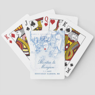 Boothbay Harbour ME Map Navy Blue Wedding Favour Playing Cards