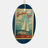 Boothbay Harbour Sailboat Vintage Travel Maine Ceramic Tree Decoration (Right)