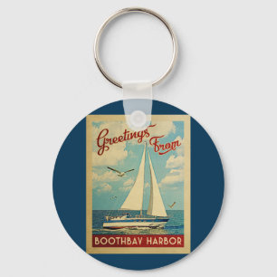 Boothbay Harbour Sailboat Vintage Travel Maine Key Ring