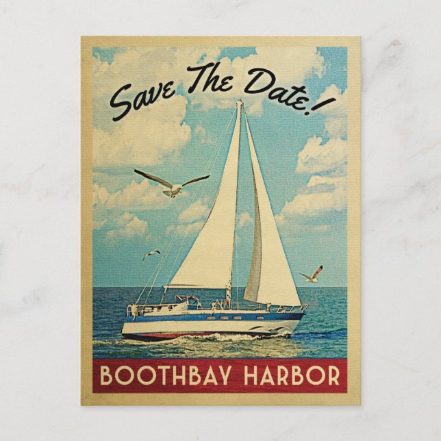 Boothbay Harbour Save The Date Sailboat Nautical Announcement Postcard (Front)