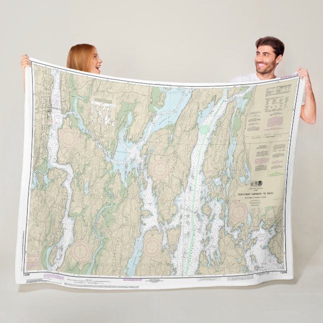 Boothbay Harbour to Bath Nautical Chart 13296 Fleece Blanket (In Situ)