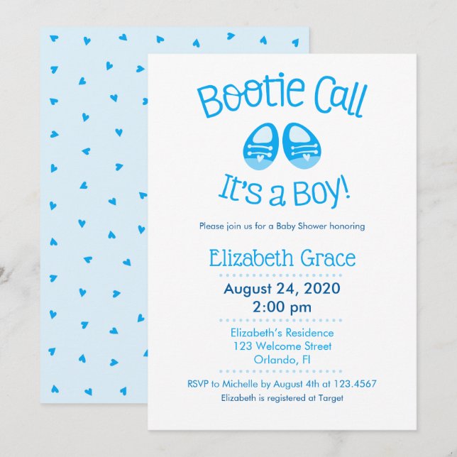 Bootie Call Blue Baby Boy Shower Invitation (Front/Back)