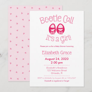 Bootie Call Pink Baby Girl Shower Invitation