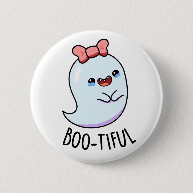 Bootiful Cute Girly Halloween Ghost Pun 6 Cm Round Badge (Front)