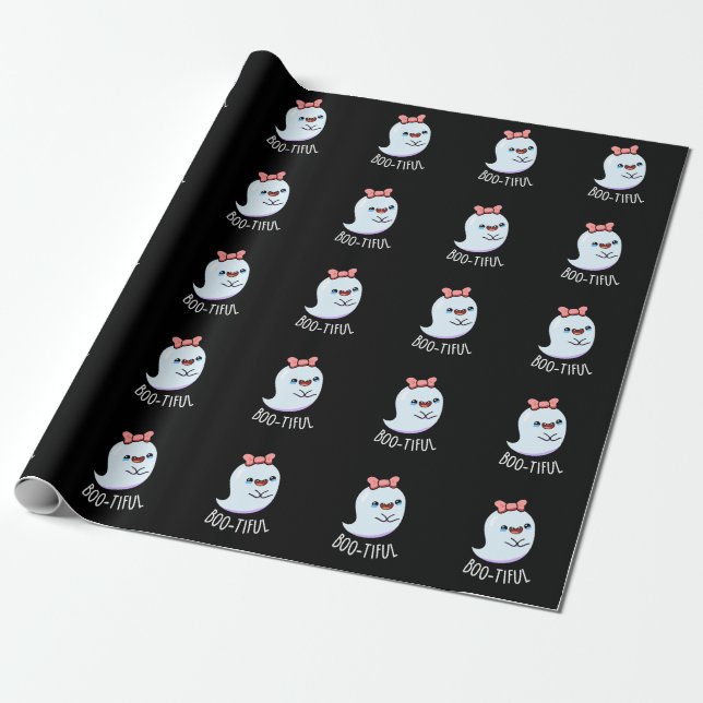 Bootiful Funny Girly Halloween Ghost Pun  Wrapping Paper (Unrolled)