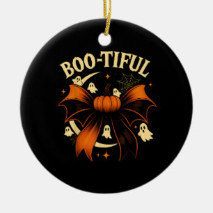 Bootiful Funny Halloween Coquette Bow Pumpkin Ceramic Tree Decoration