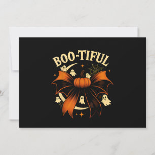Bootiful Funny Halloween Coquette Bow Pumpkin Holiday Card