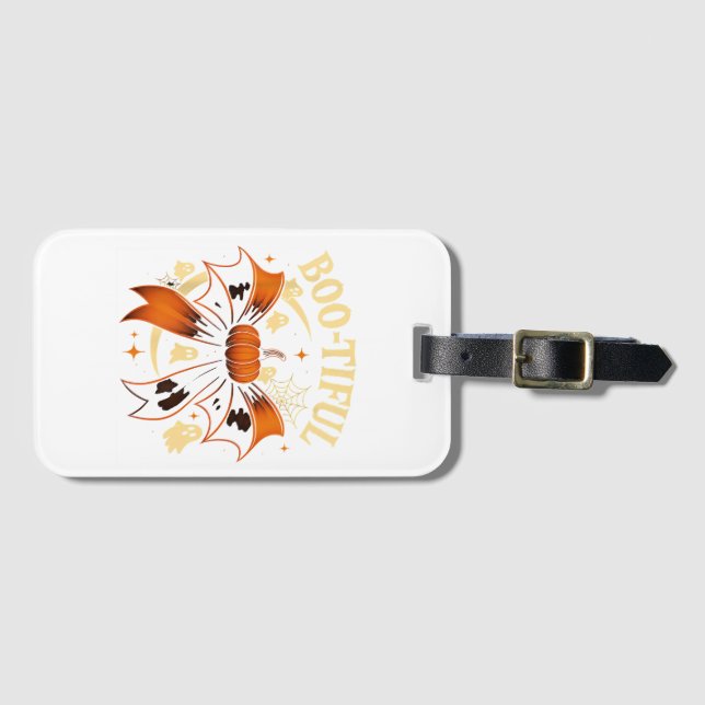  Bootiful Funny Halloween Coquette Bow Pumpkin  Luggage Tag (Front Horizontal)