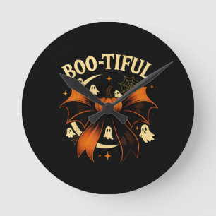 Bootiful Funny Halloween Coquette Bow Pumpkin Round Clock