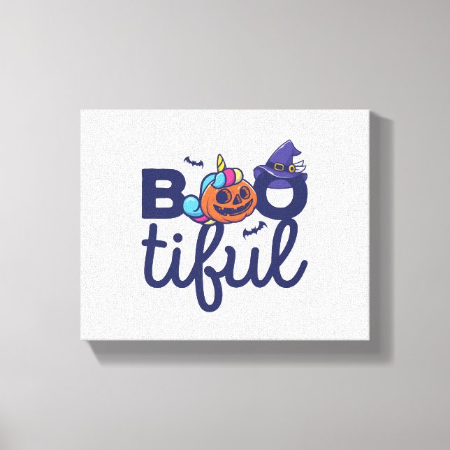 Bootiful Halloween Funny Unicorn Pumpkin lantern Canvas Print (Front)