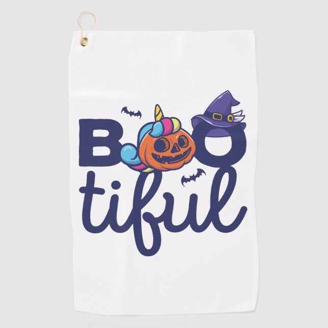 Bootiful Halloween Funny Unicorn Pumpkin lantern Golf Towel (Front)