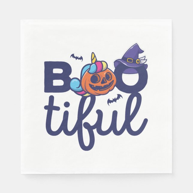 Bootiful Halloween Funny Unicorn Pumpkin lantern Napkin (Front)